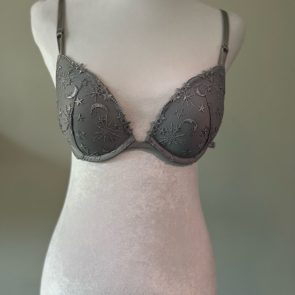Victoria's Secret Gray Embroidered Celestial Push-Up Bra